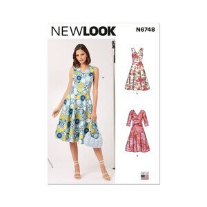 New Look Sewing Pattern N6748 Dress Flared Skirt V Neck Misses Size 8-18